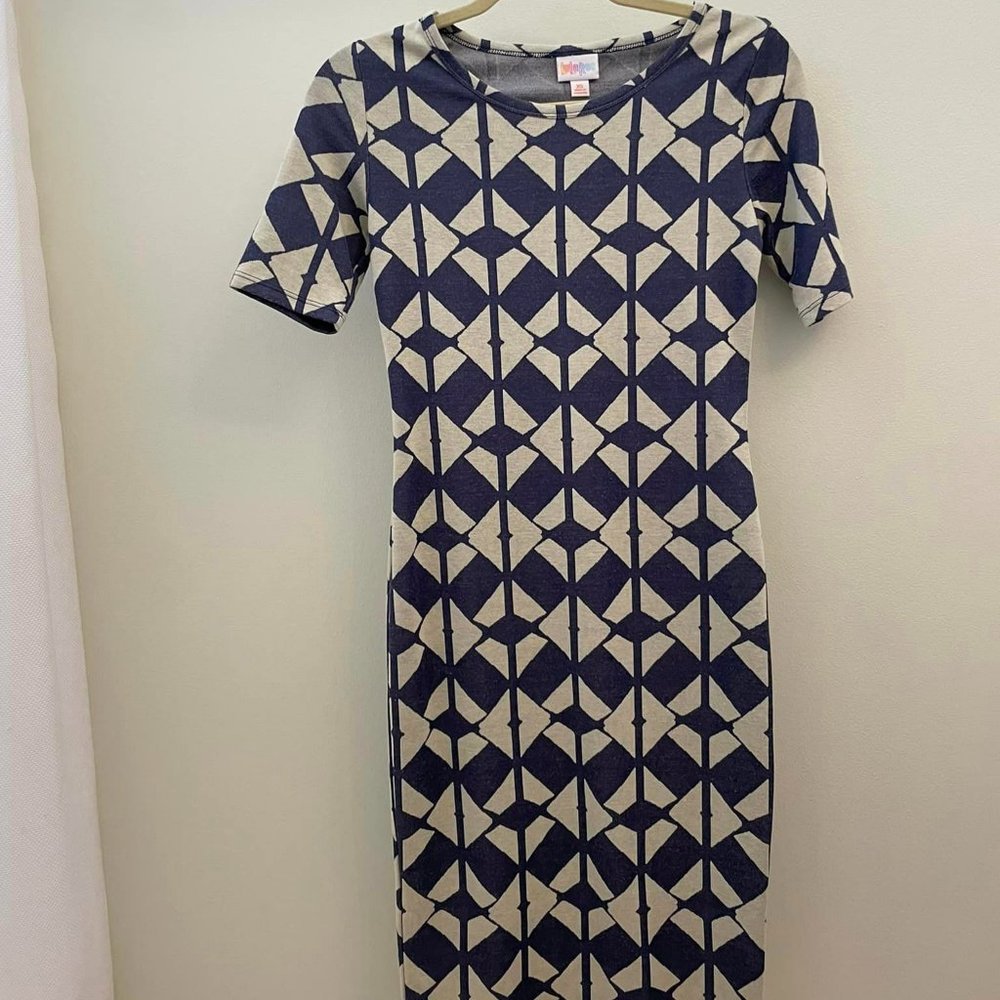 LulaRoe Blue and White Design Pencil Dress